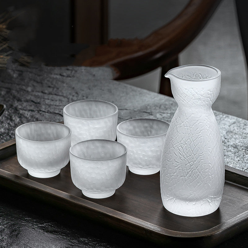 Japanese Crystal Frosted Sake Jug Set - クリスタル日本酒お猪口セット