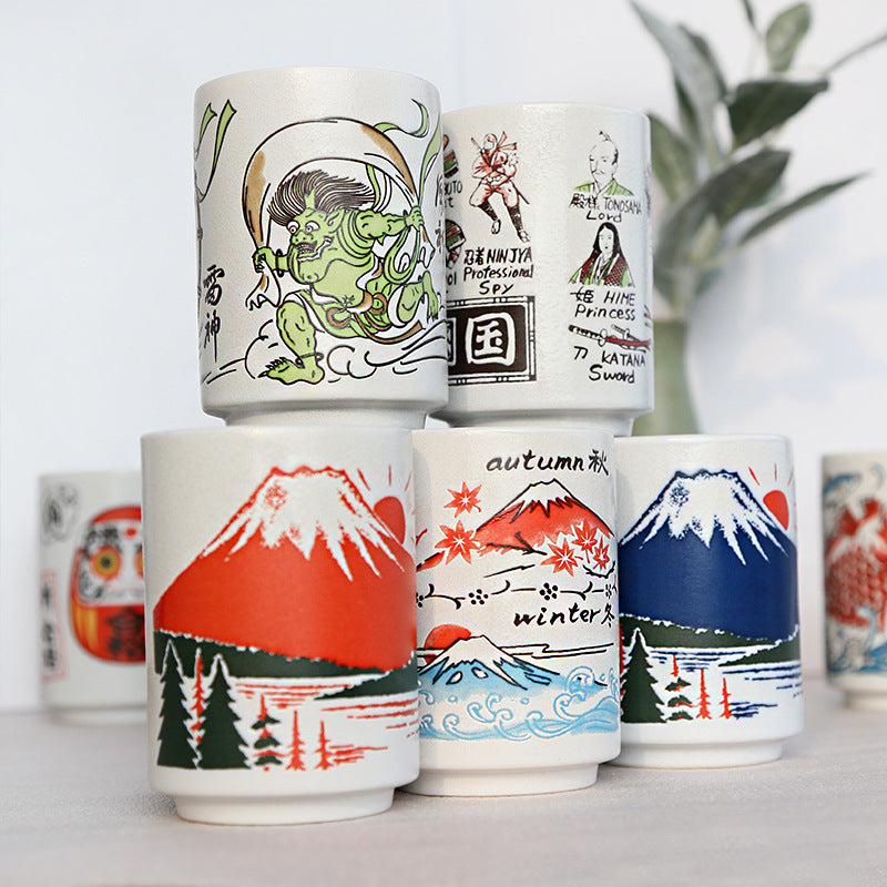 Mount Fuji Ceramic Sushi Cup Mug – Japanese Style Floral Design