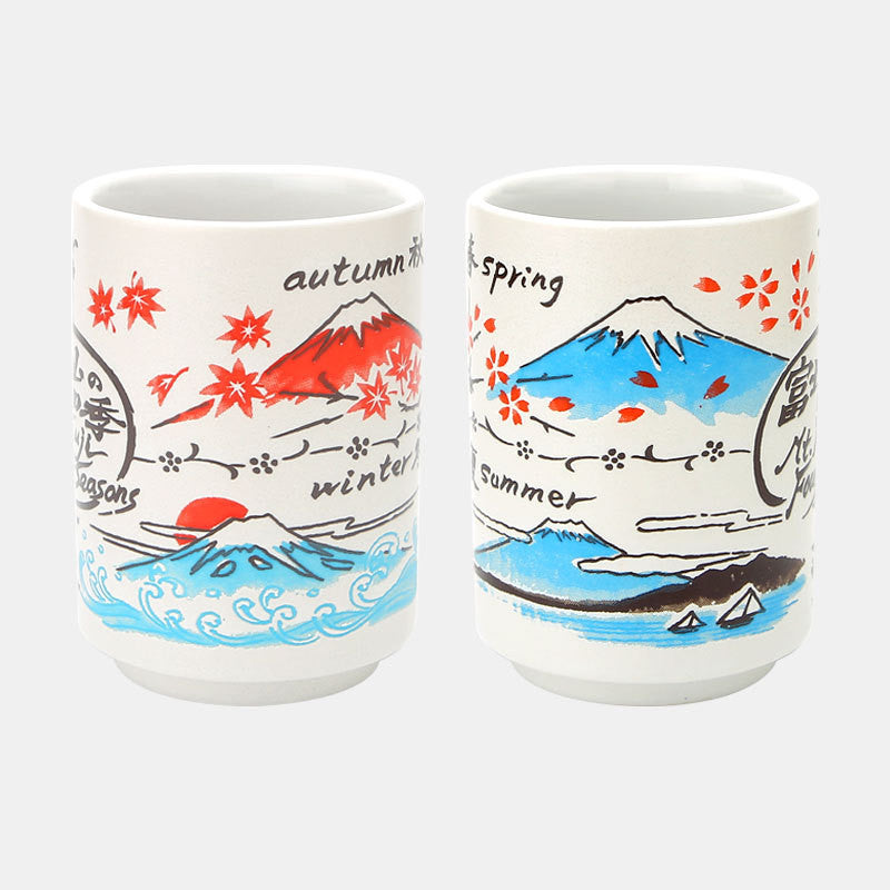 Mount Fuji Ceramic Sushi Cup Mug – Japanese Style Floral Design