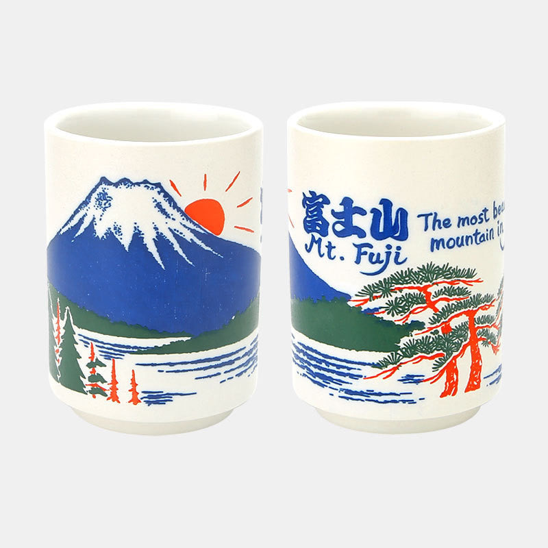 Mount Fuji Ceramic Sushi Cup Mug – Japanese Style Floral Design