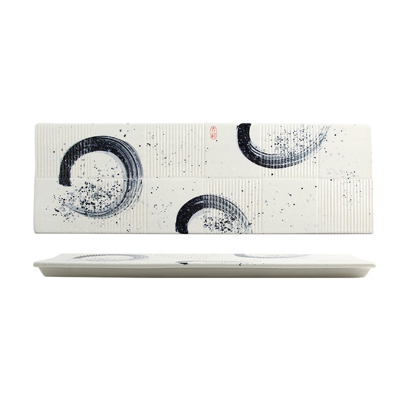 Zen Harmony Hand-Painted Long Ceramic Sushi Plate
