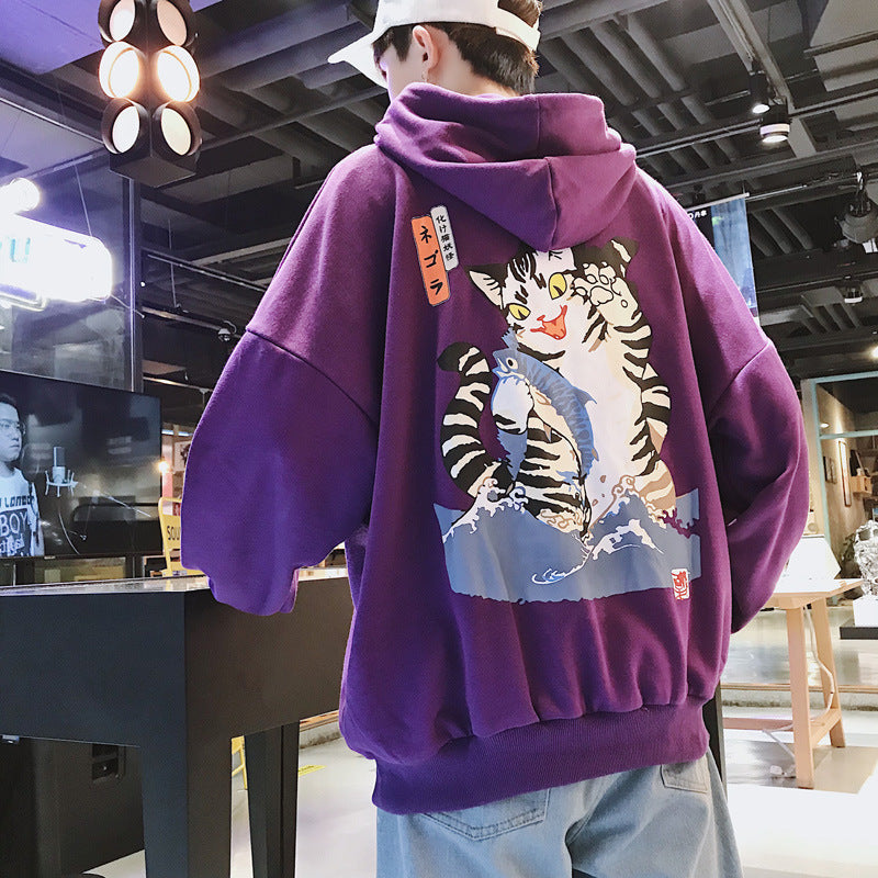 Hooded Hip Hop Harajuku Style Negora 猫xゴジラ