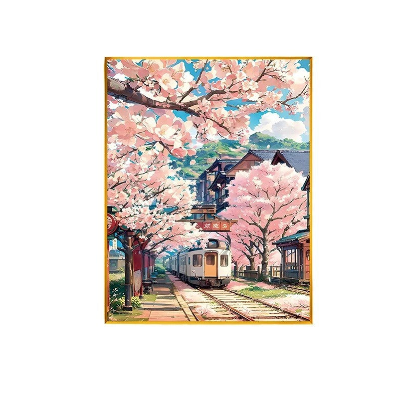 Stick-on Crystals Painting – Sakura Station Landscape