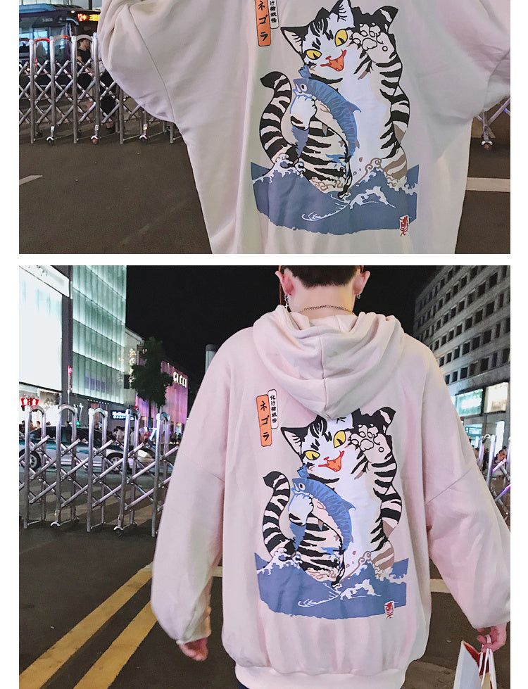 Hooded Hip Hop Harajuku Style Negora 猫xゴジラ