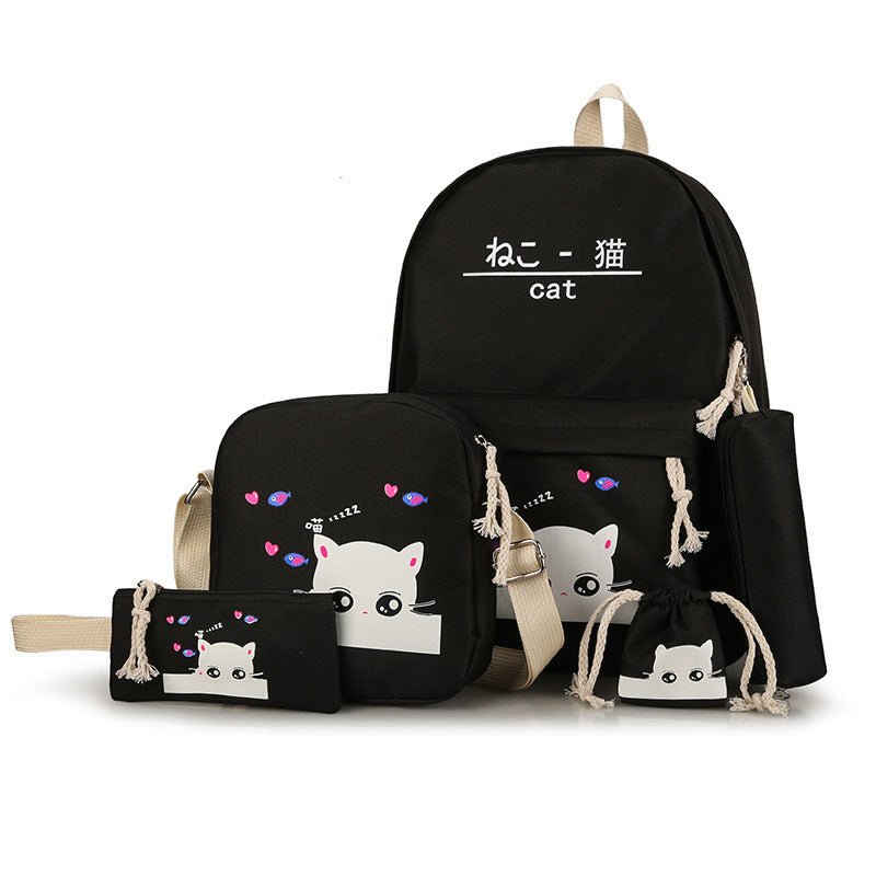Neko Canvas Backpack Set – Harajuku Style