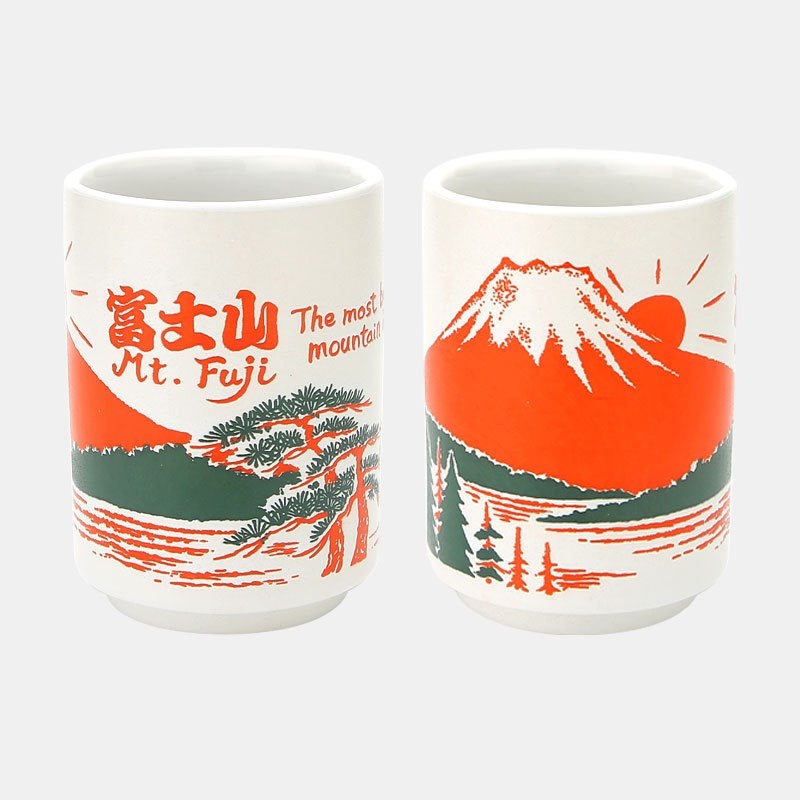 Mount Fuji Ceramic Sushi Cup Mug – Japanese Style Floral Design