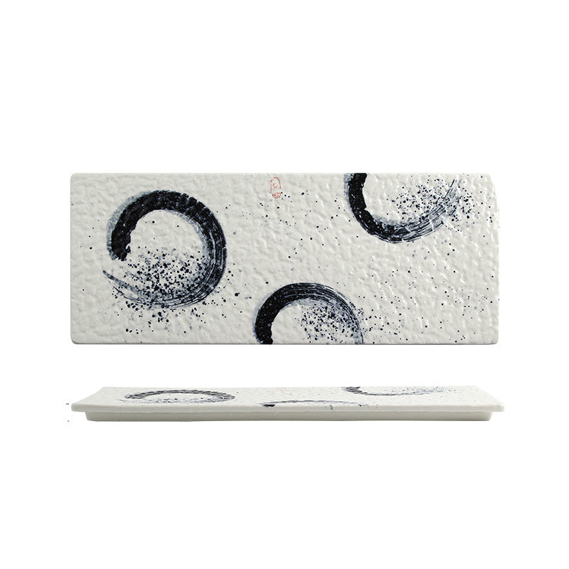 Zen Harmony Hand-Painted Long Ceramic Sushi Plate
