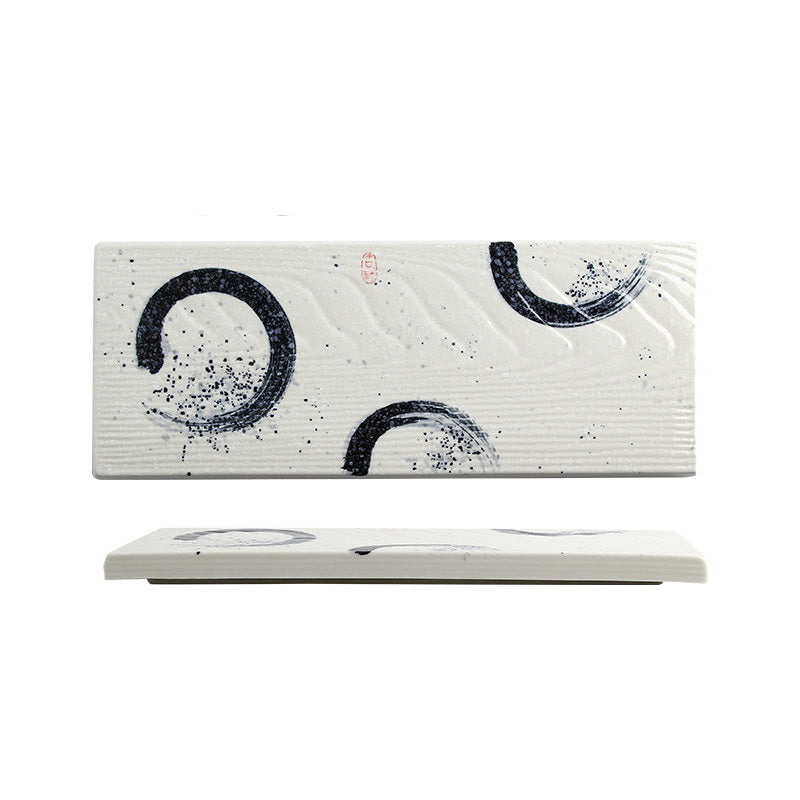 Zen Harmony Hand-Painted Long Ceramic Sushi Plate