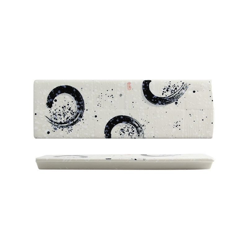 Zen Harmony Hand-Painted Long Ceramic Sushi Plate