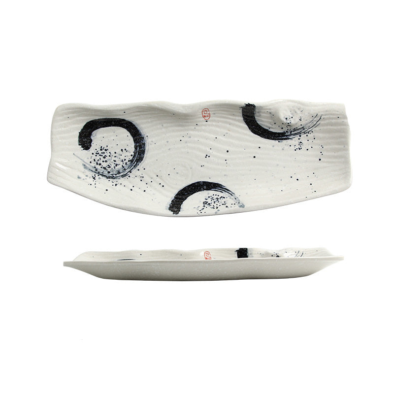 Zen Harmony Hand-Painted Long Ceramic Sushi Plate