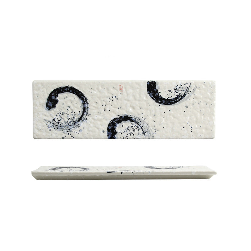 Zen Harmony Hand-Painted Long Ceramic Sushi Plate