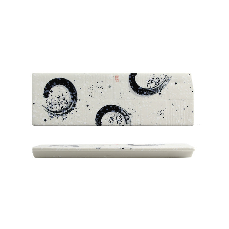 Zen Harmony Hand-Painted Long Ceramic Sushi Plate