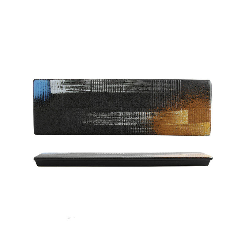 Zen Harmony Hand-Painted Long Ceramic Sushi Plate
