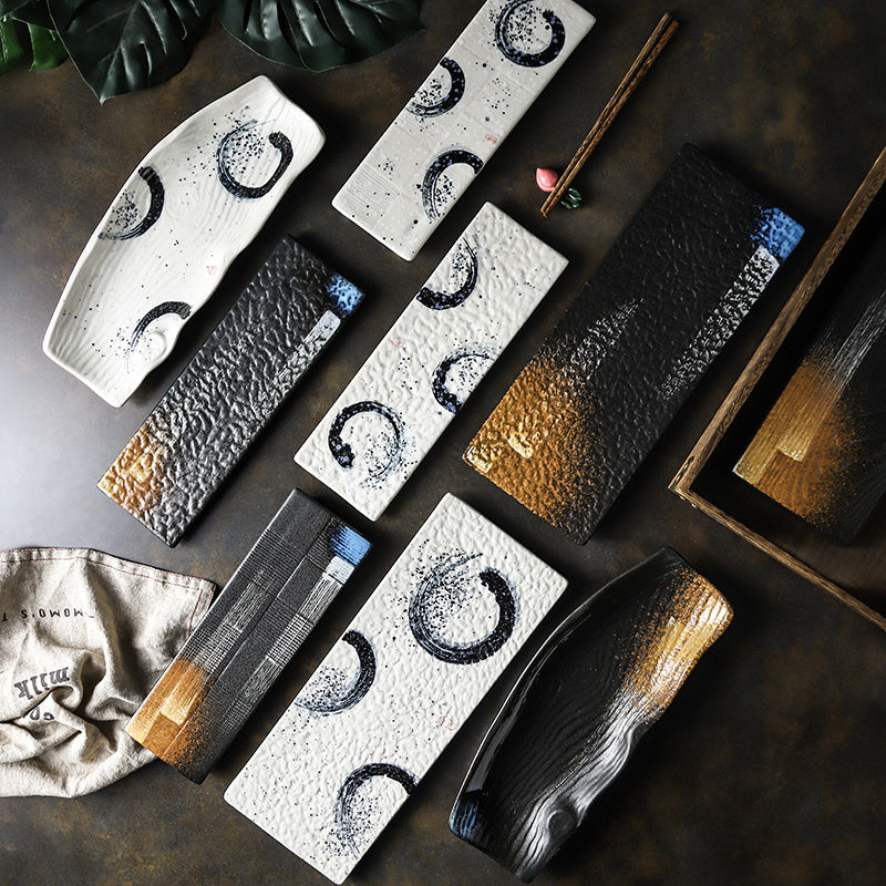 Zen Harmony Hand-Painted Long Ceramic Sushi Plate