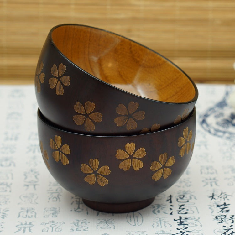 Sakura Bloom Solid Wood Rice Bowl