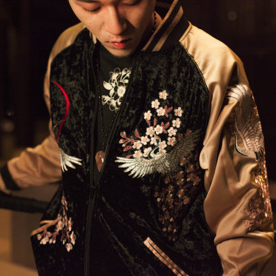 Sakura Crane Embroidered Velvet Jacket – Couple Edition