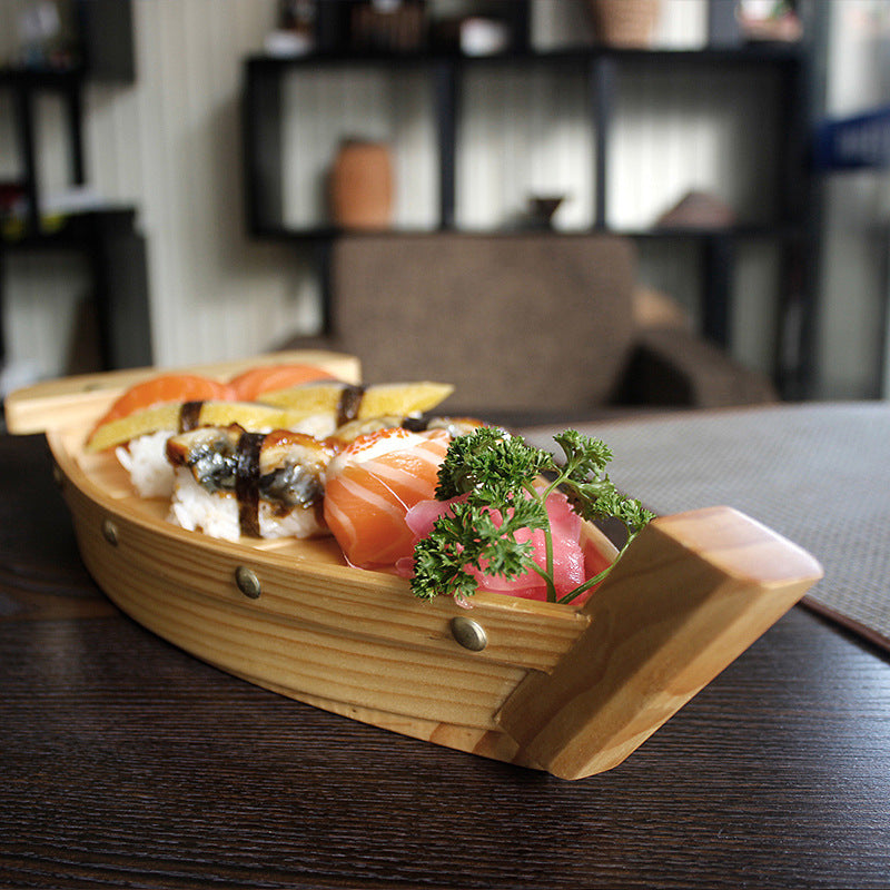 Pine Wooden Sushi Boat – Traditional Serving Boat for Sushi and Sashimi