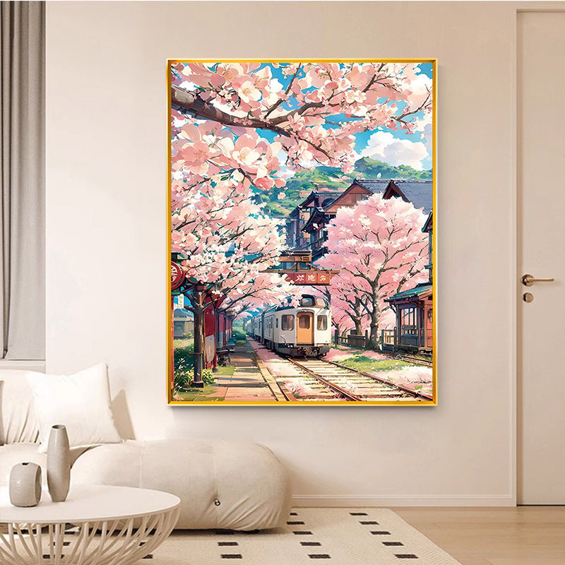 Stick-on Crystals Painting – Sakura Station Landscape