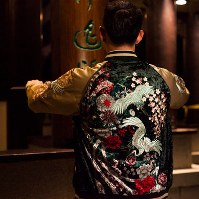 Sakura Crane Embroidered Velvet Jacket – Couple Edition