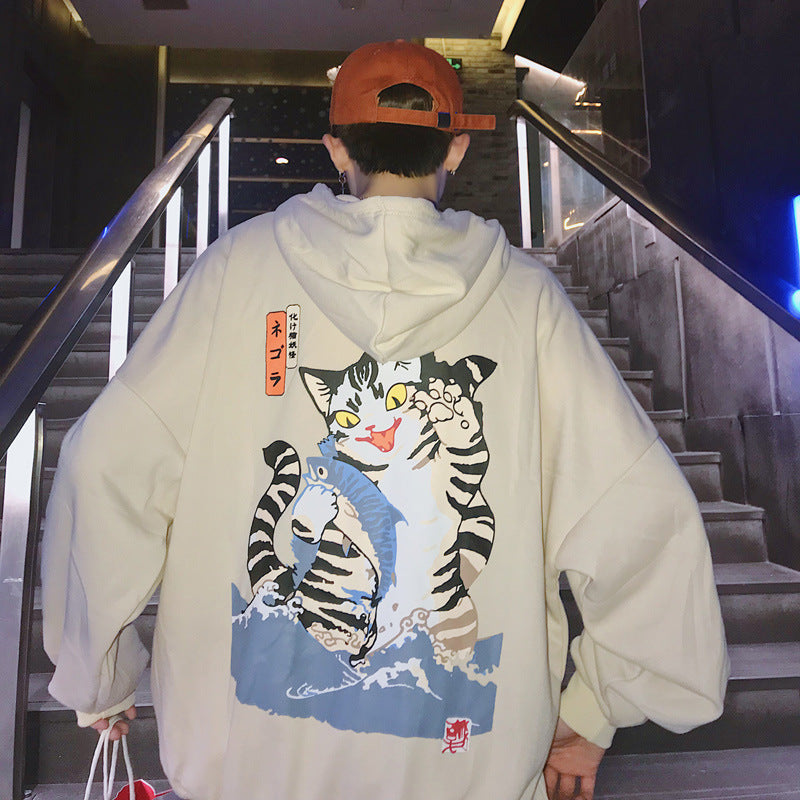Hooded Hip Hop Harajuku Style Negora 猫xゴジラ