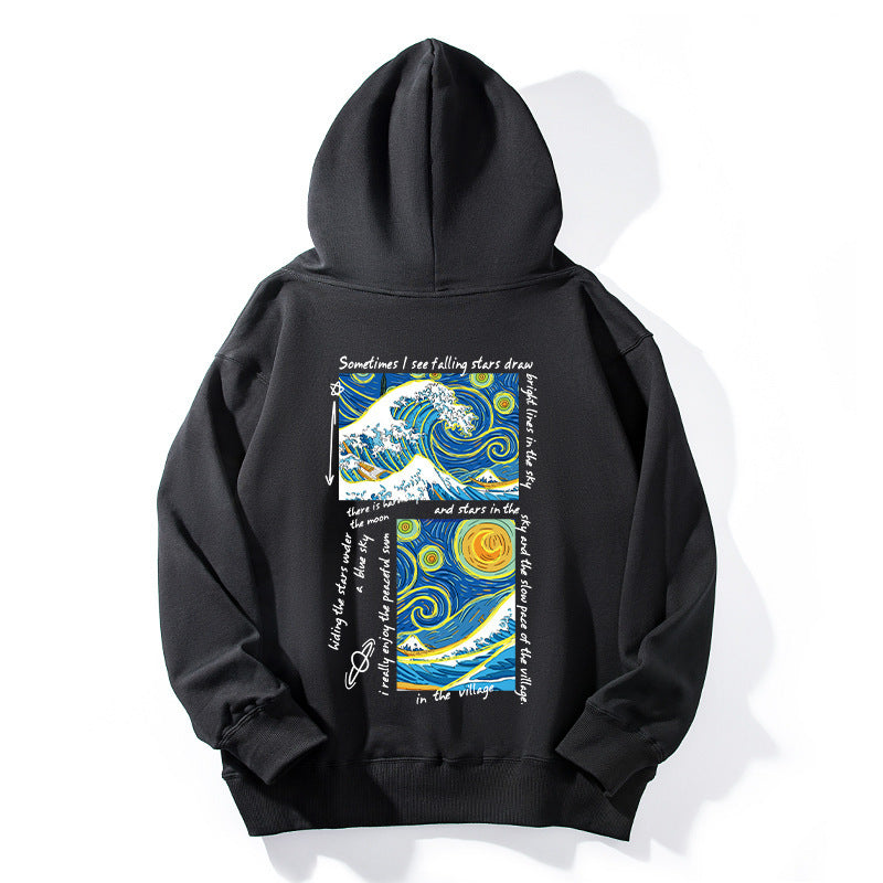 Ukiyo-E Star Wave Cotton Hoodie