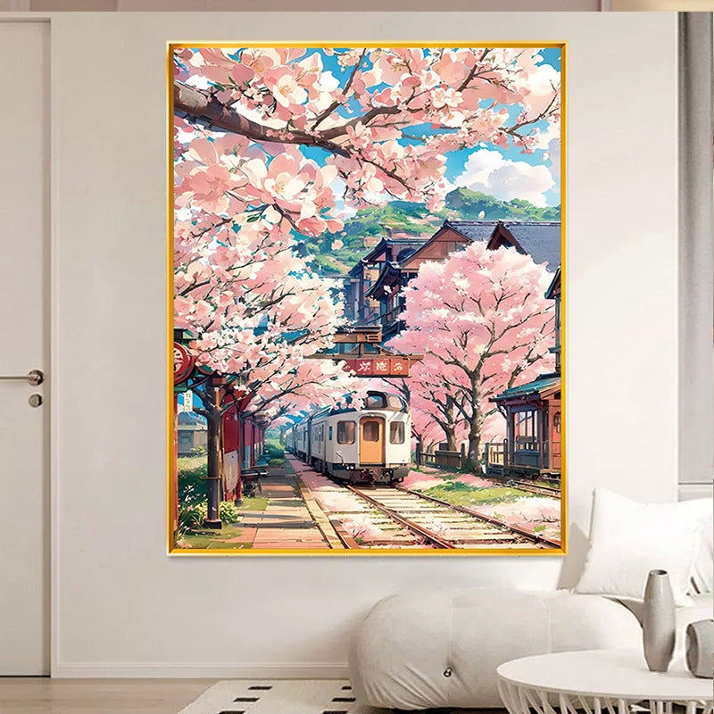 Stick-on Crystals Painting – Sakura Station Landscape