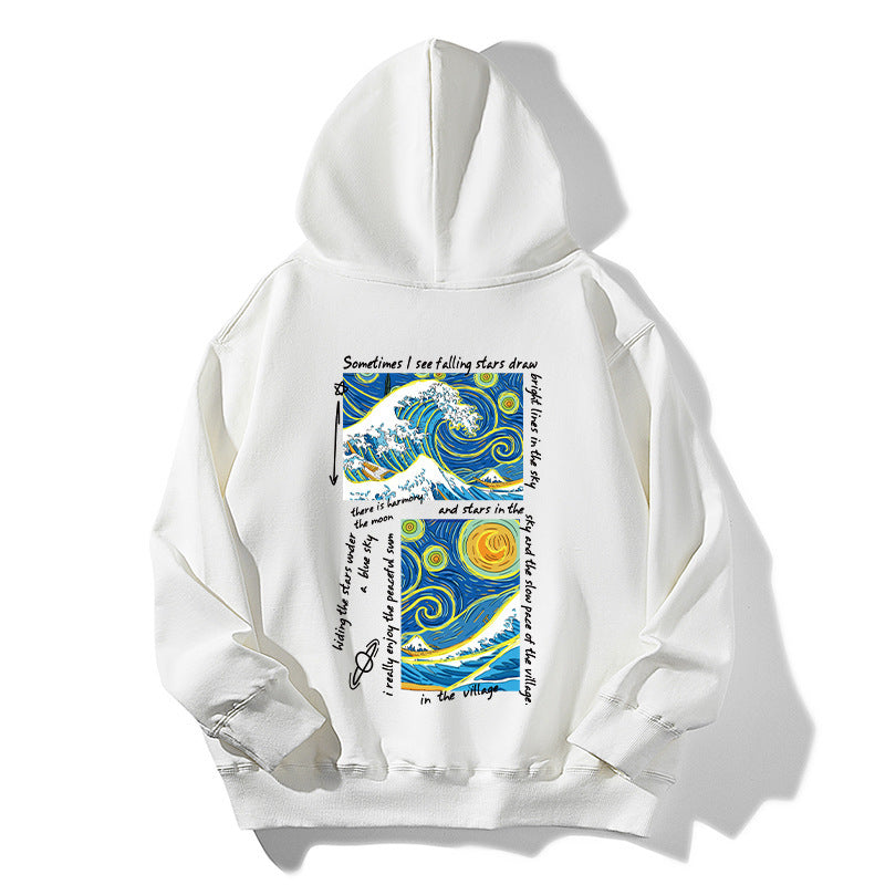 Ukiyo-E Star Wave Cotton Hoodie
